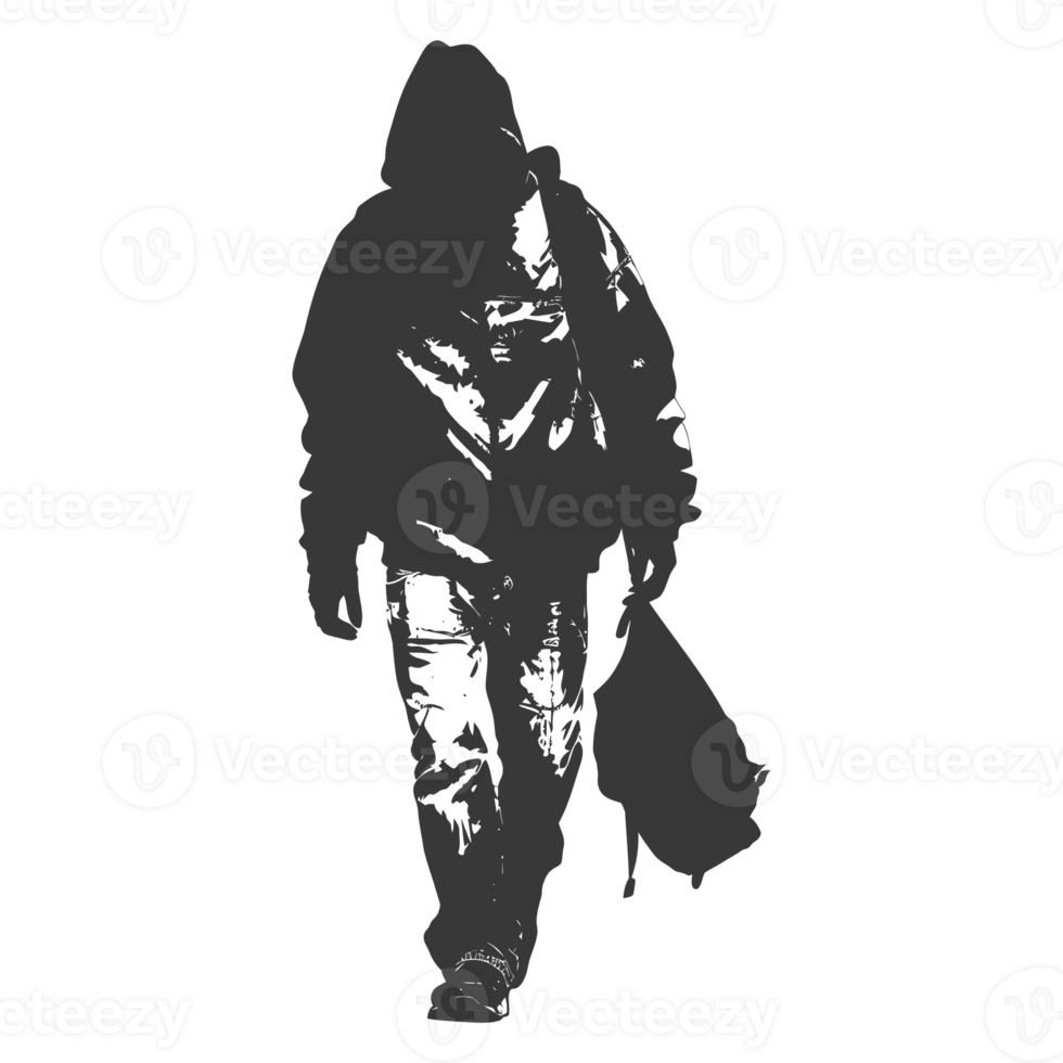 AI generated Silhouette homeless black color only full body png