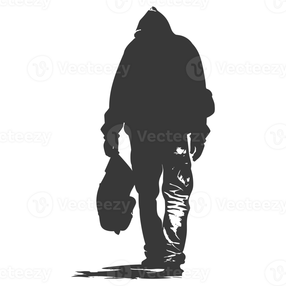AI generated Silhouette homeless black color only full body png