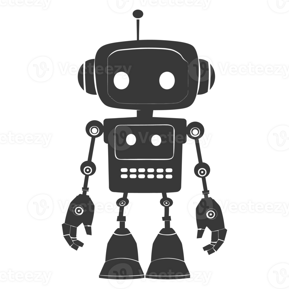 AI generated Silhouette cute robot black color only full body png