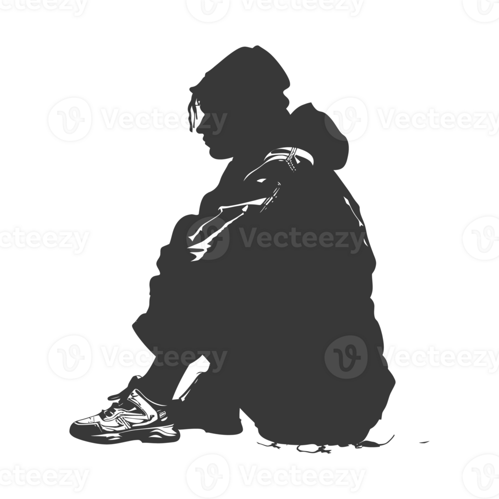 AI generated Silhouette homeless black color only full body png