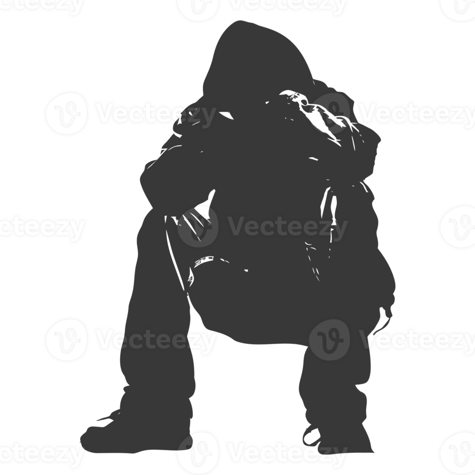 AI generated Silhouette homeless black color only full body png