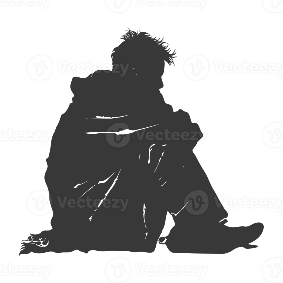 AI generated Silhouette homeless black color only full body png