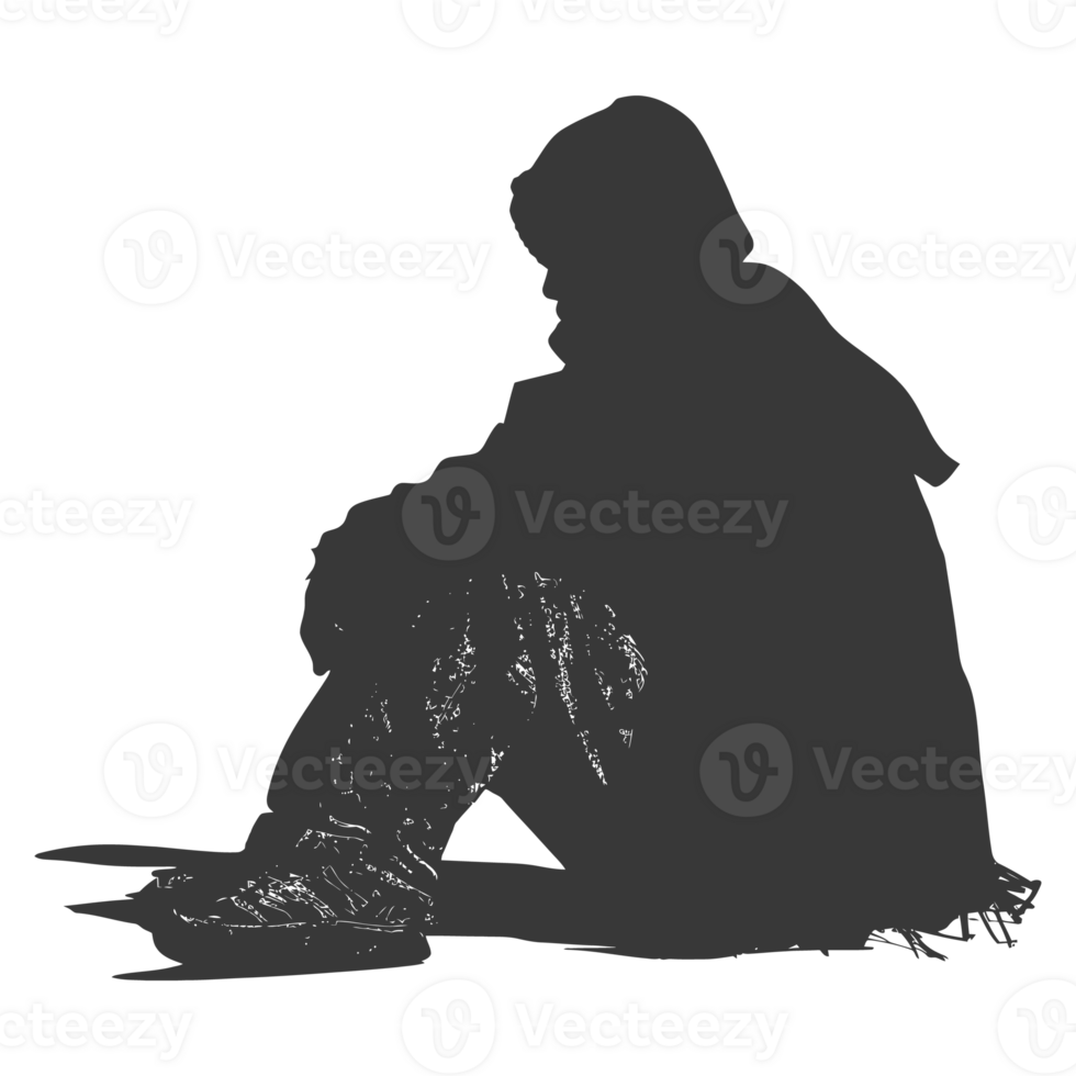 AI generated Silhouette homeless black color only full body png