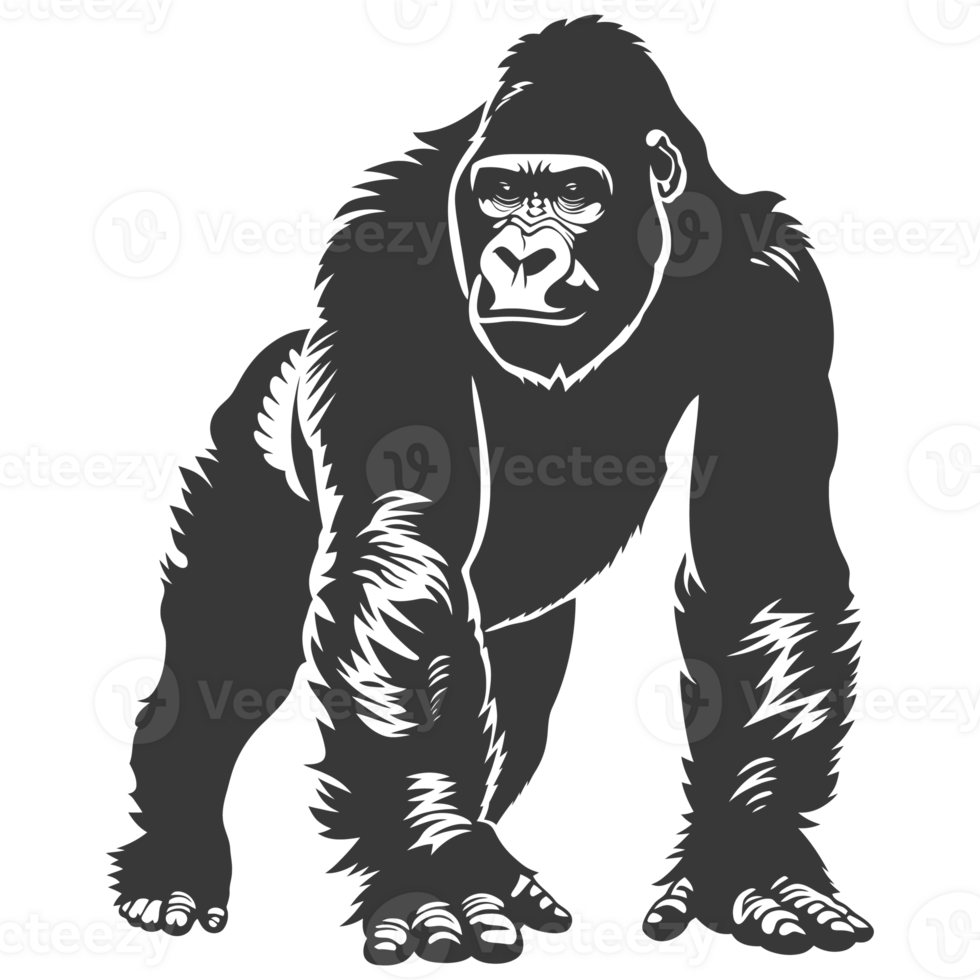 AI generated Silhouette gorilla animal black color only full body png