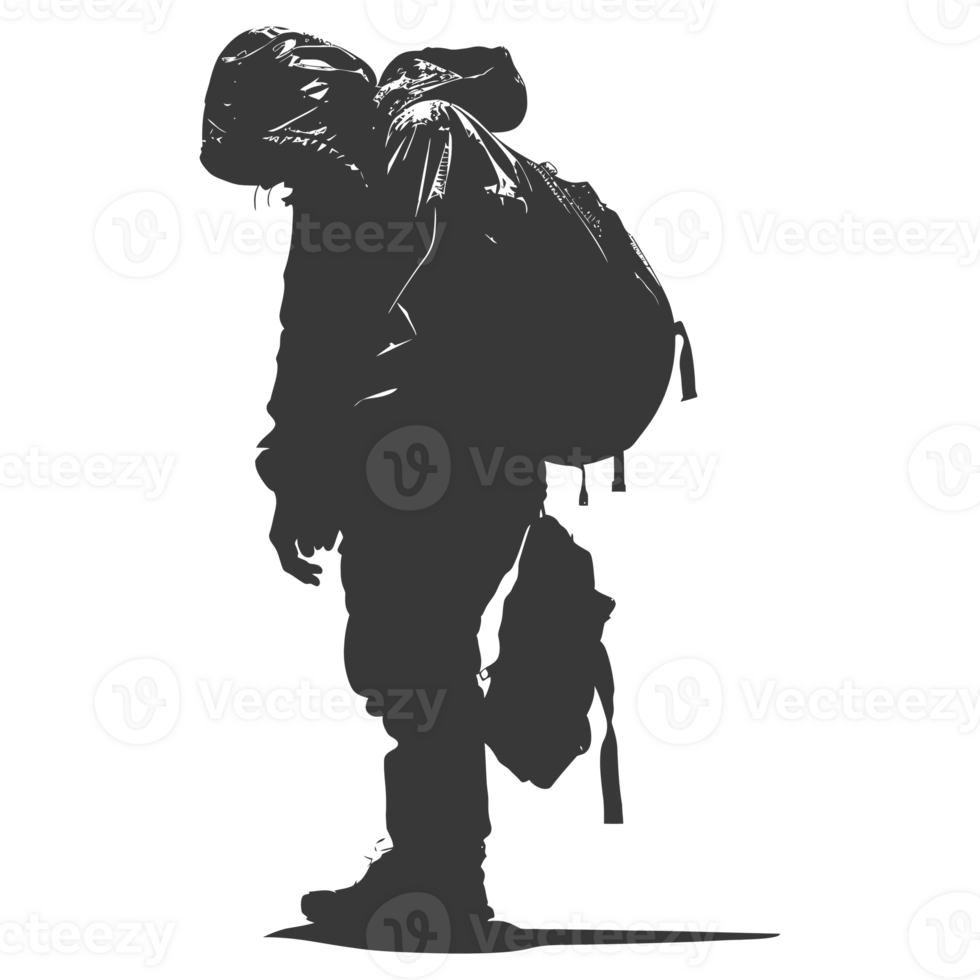 AI generated Silhouette homeless black color only full body png