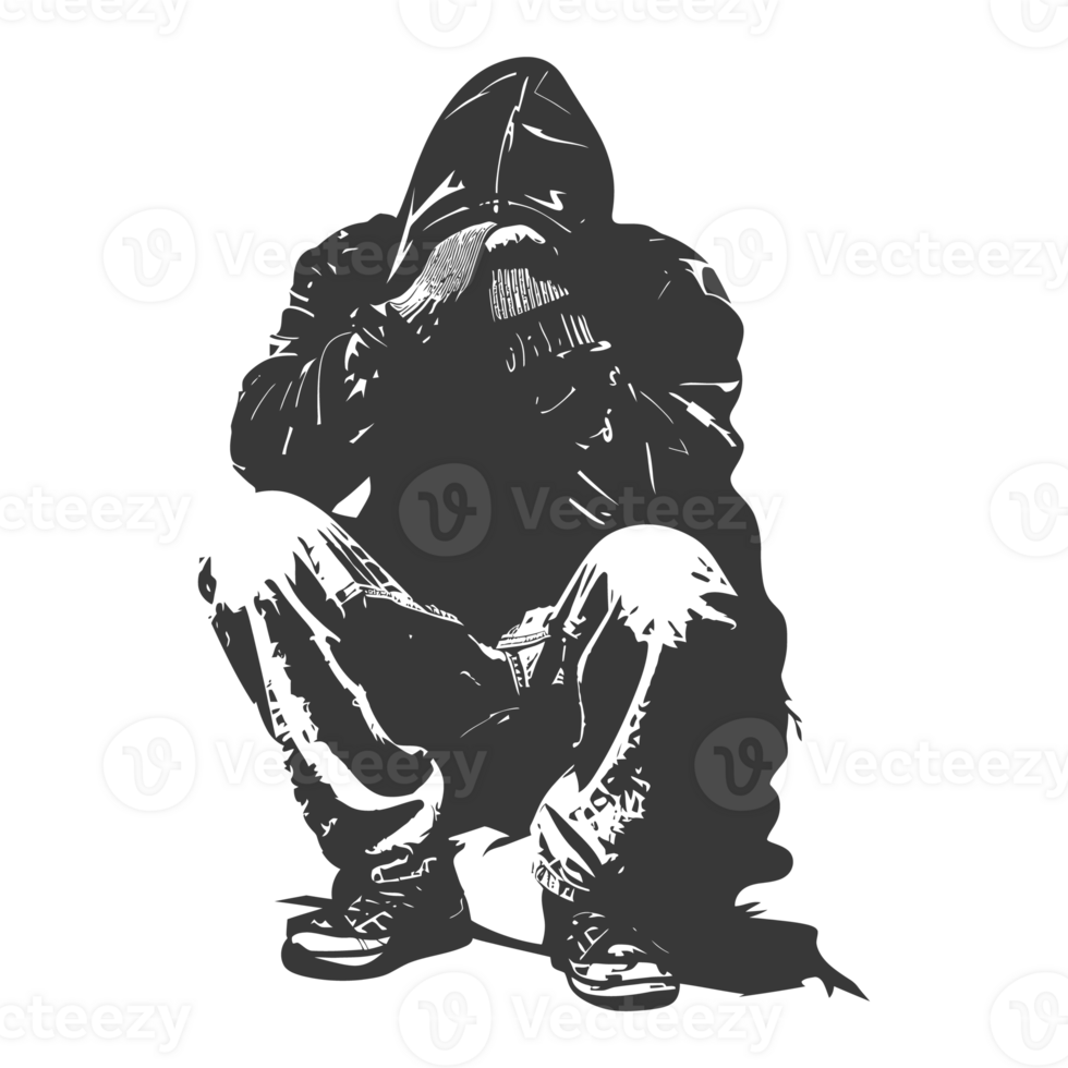 AI generated Silhouette homeless black color only full body png