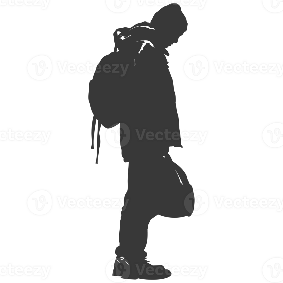 AI generated Silhouette homeless black color only full body png