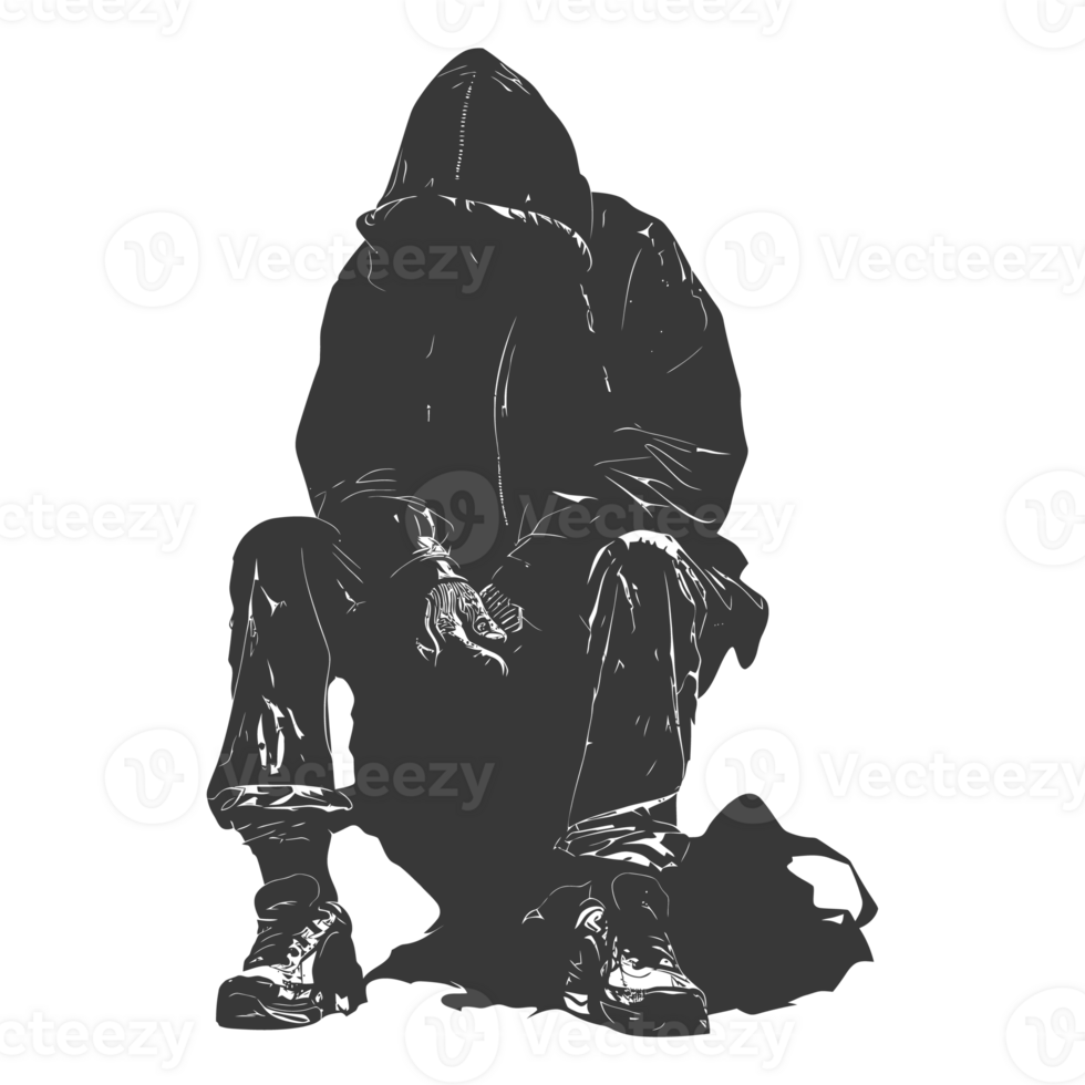 AI generated Silhouette homeless black color only full body png
