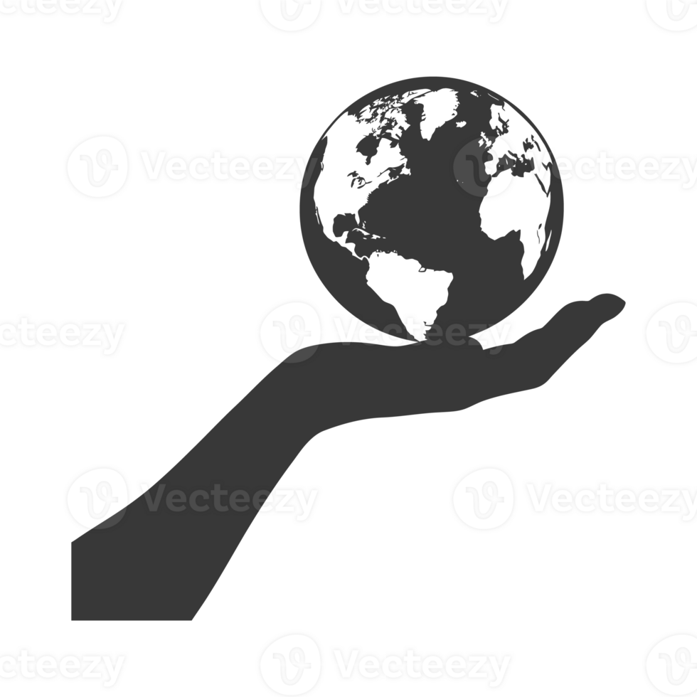 AI generated Silhouette hand holding earth black color only earth day celebration png
