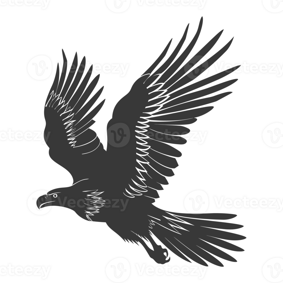 AI generated Silhouette eagle animal fly black color only full body png