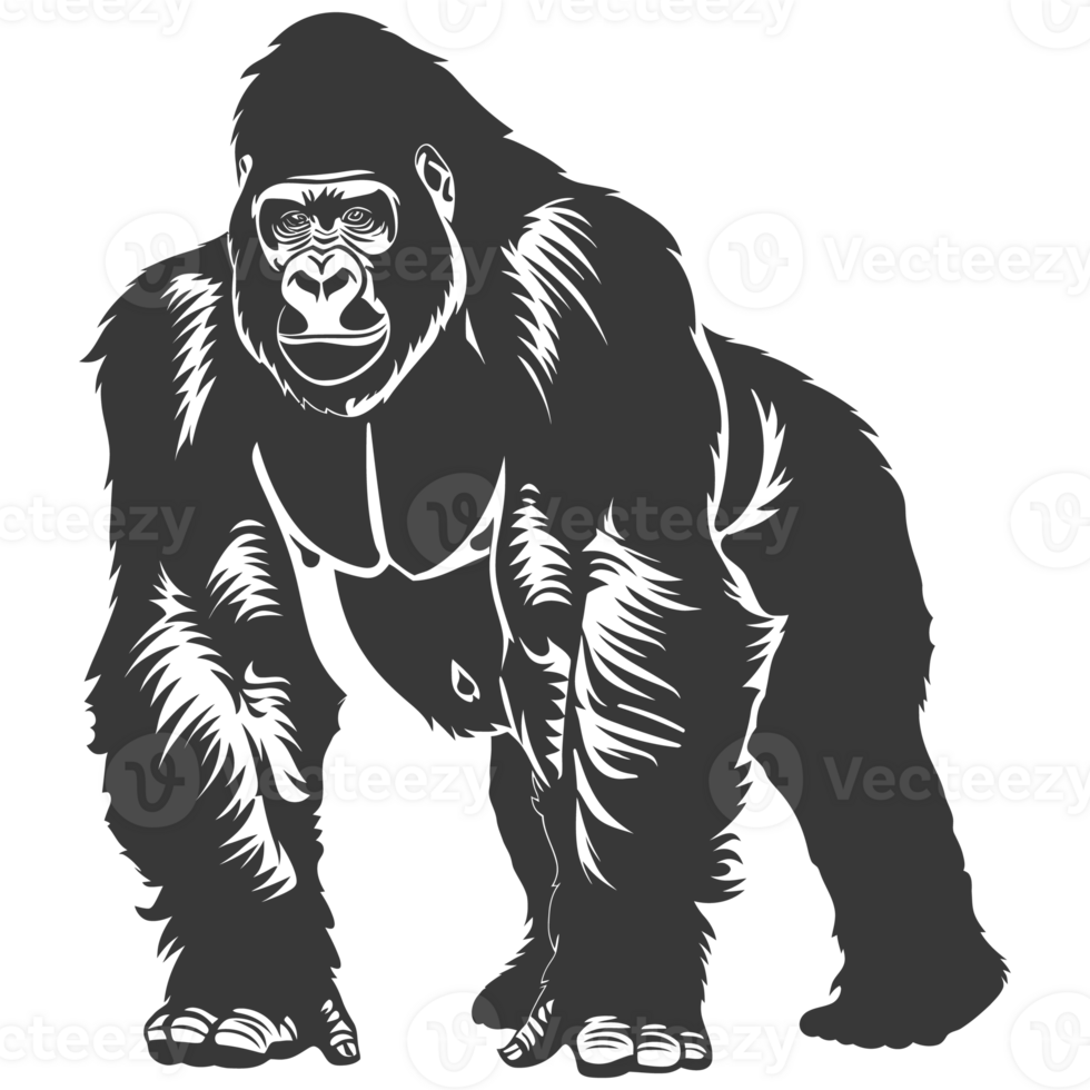 AI generated Silhouette gorilla animal black color only full body png