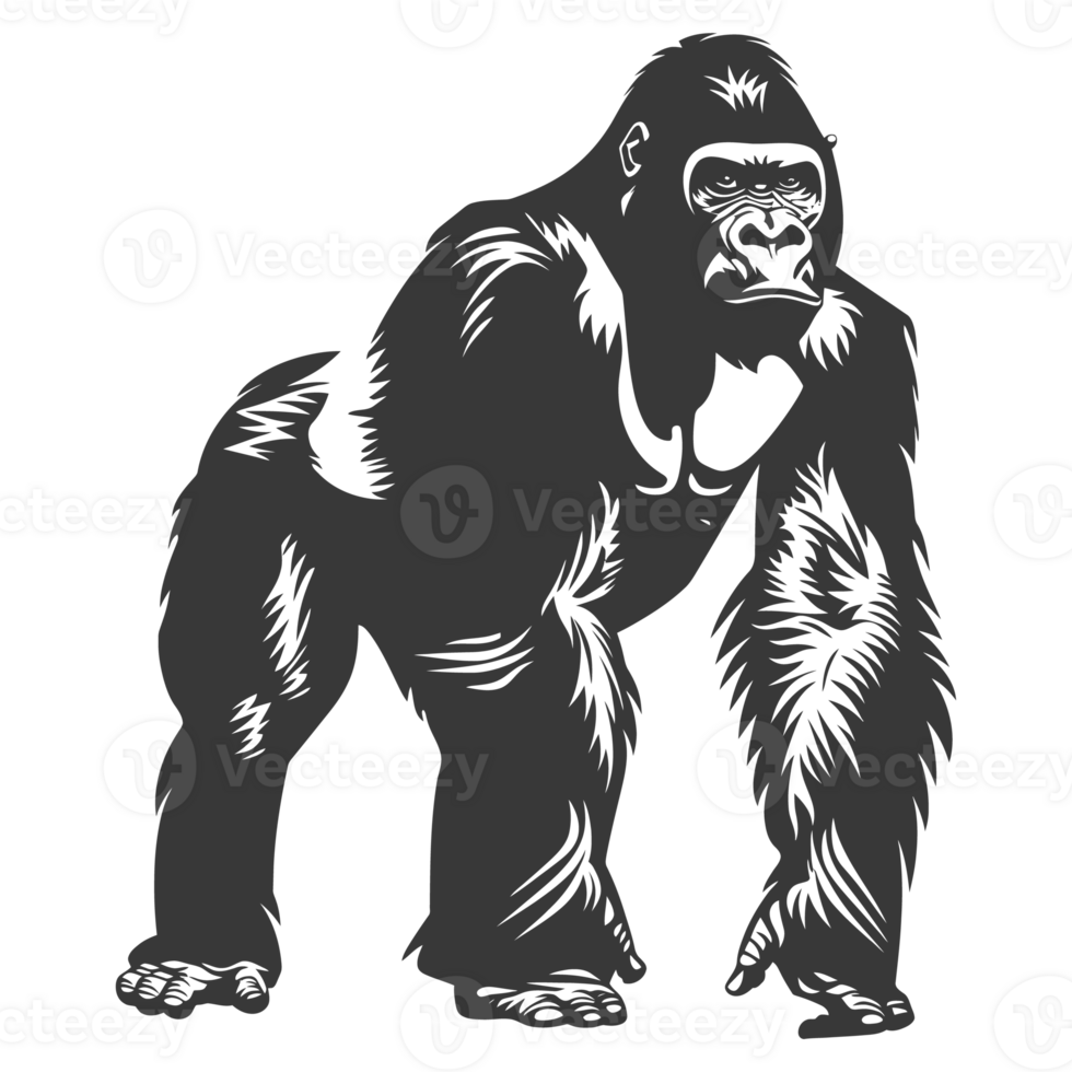 AI generated Silhouette gorilla animal black color only full body png