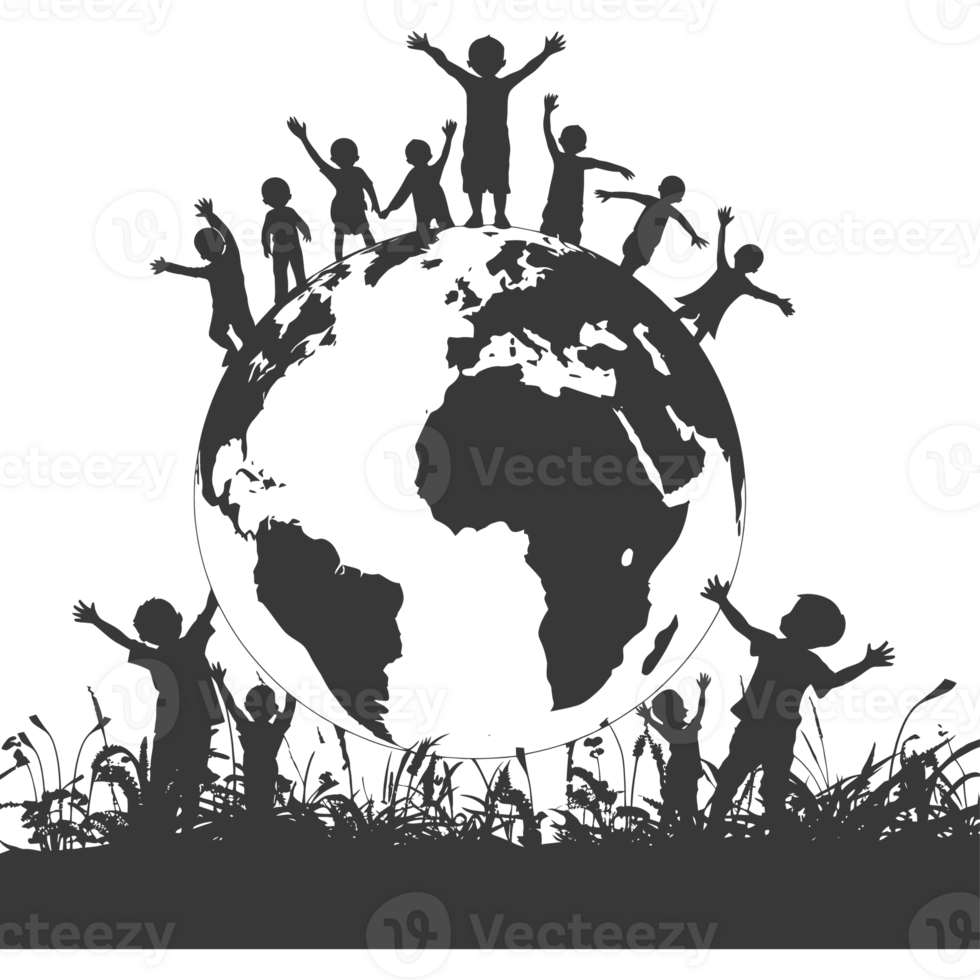 AI generated Silhouette illustration for celebrating international earth day black color only png