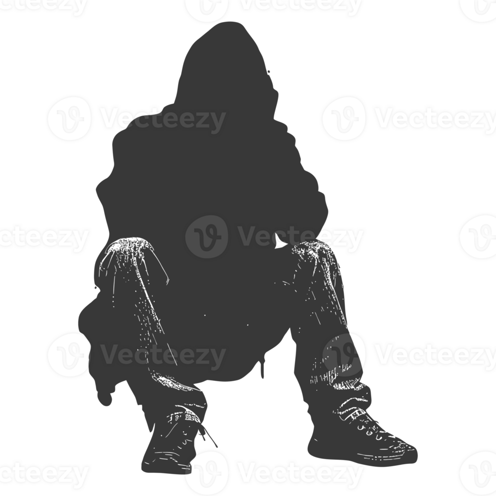 AI generated Silhouette homeless black color only full body png