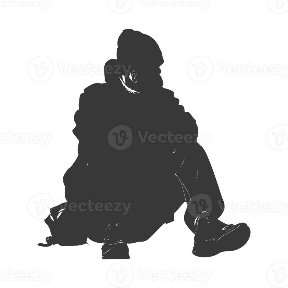 AI generated Silhouette homeless black color only full body png