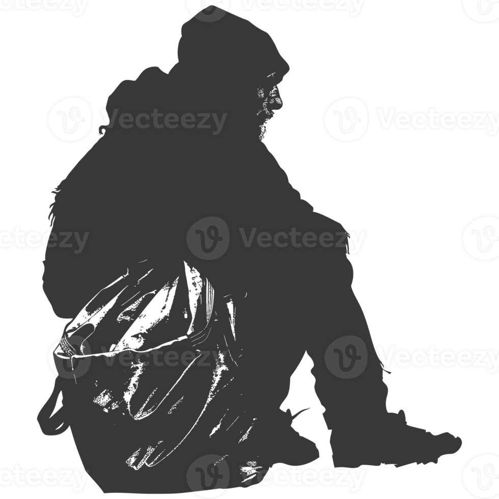 AI generated Silhouette homeless black color only full body png