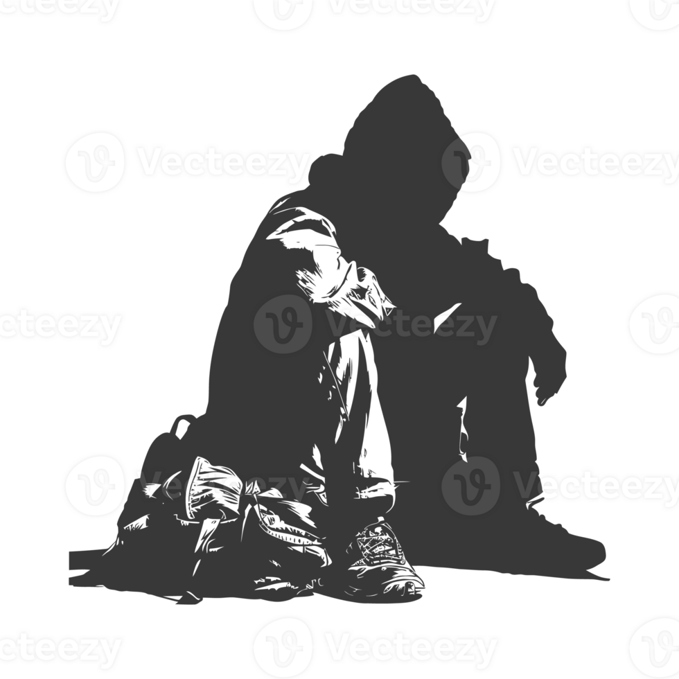AI generated Silhouette homeless black color only full body png
