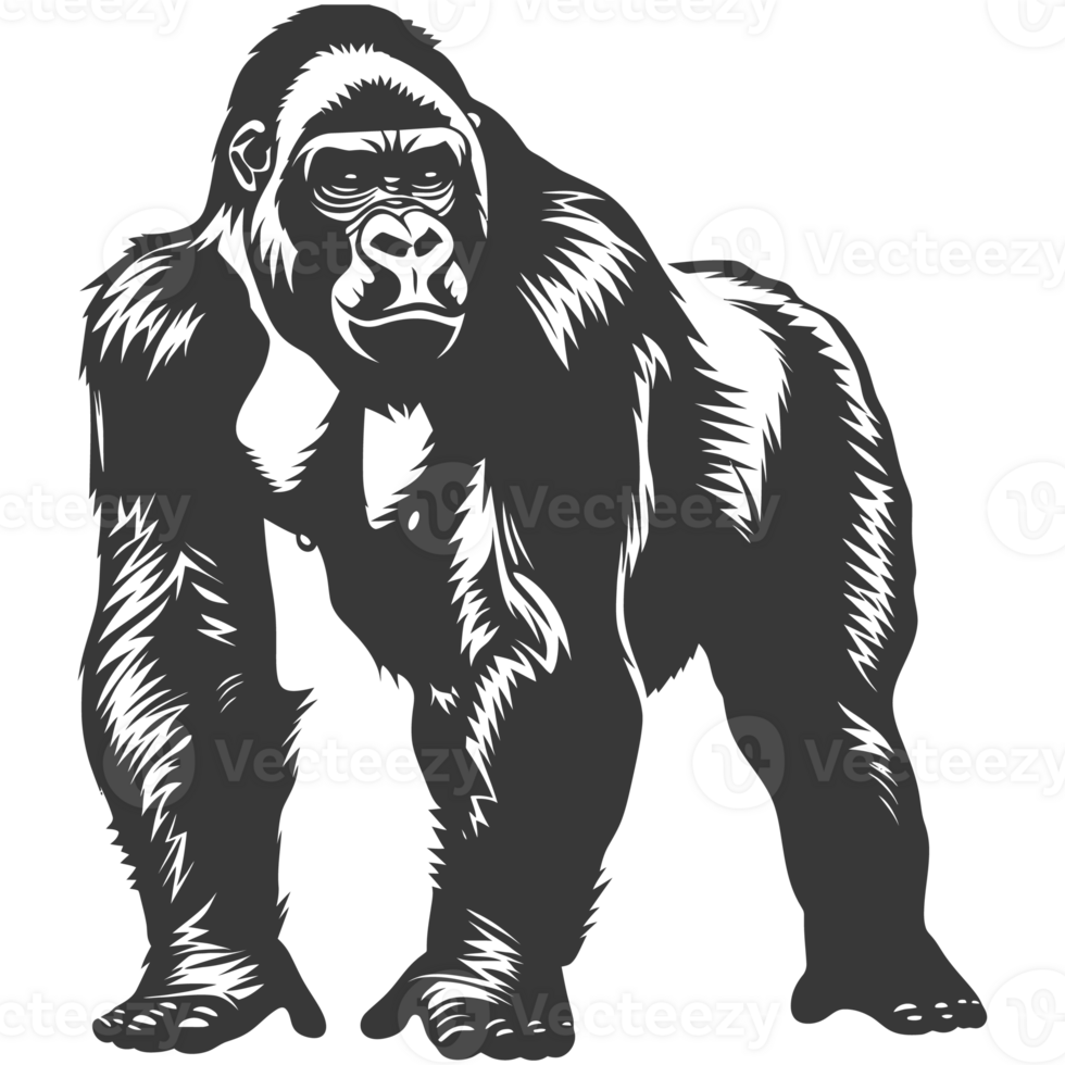 AI generated Silhouette gorilla animal black color only full body png