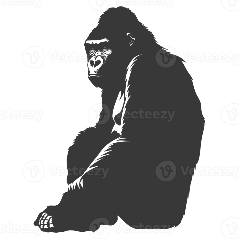 AI generated Silhouette gorilla animal black color only full body png