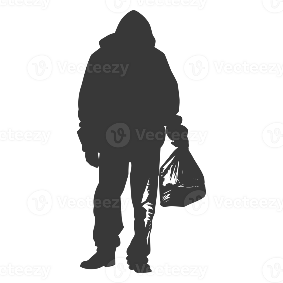 AI generated Silhouette homeless black color only full body png