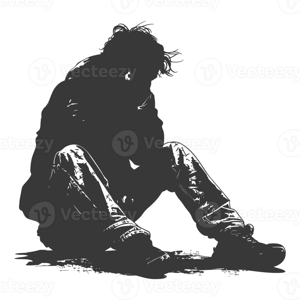 AI generated Silhouette homeless black color only full body png