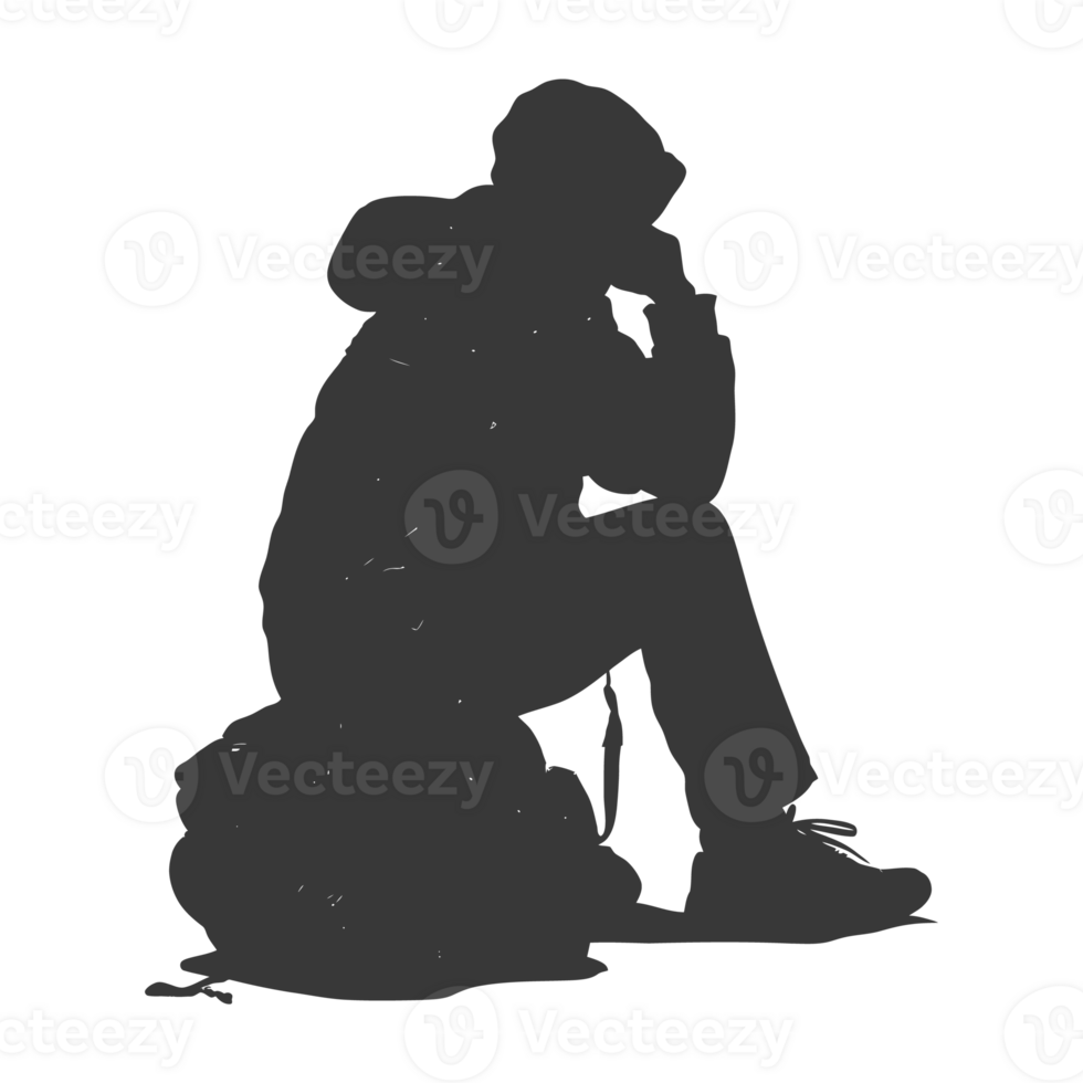 AI generated Silhouette homeless black color only full body png