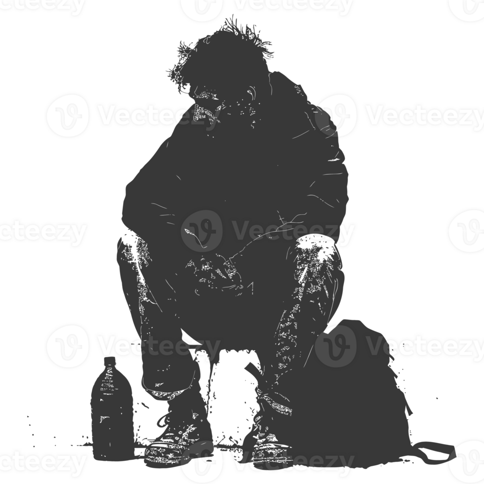 AI generated Silhouette homeless black color only full body png