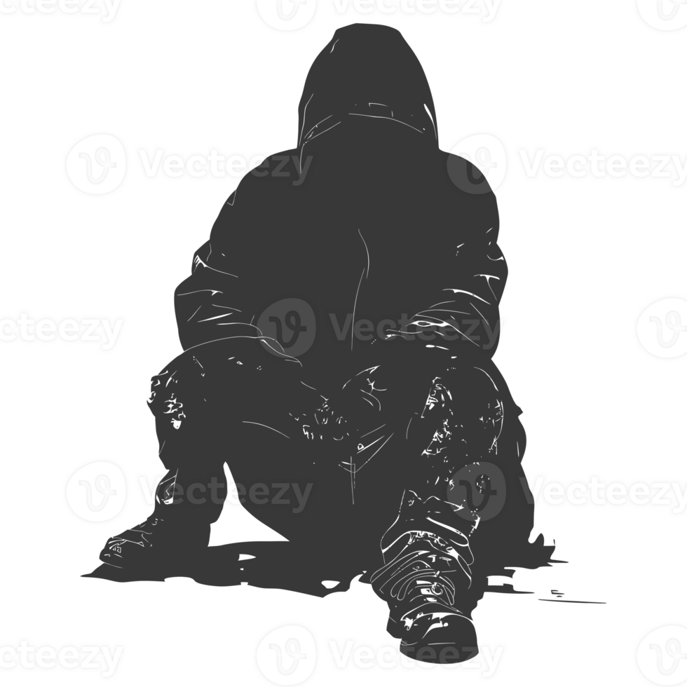 AI generated Silhouette homeless black color only full body png