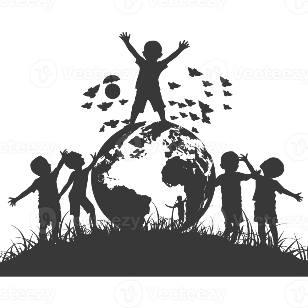AI generated Silhouette illustration for celebrating international earth day black color only png