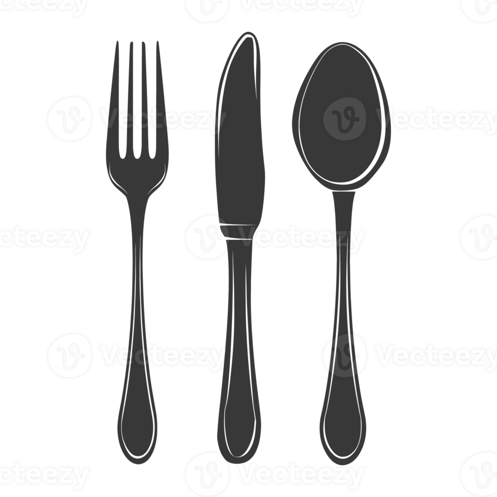AI generated Silhouette Cutlery Collection Set black color only png