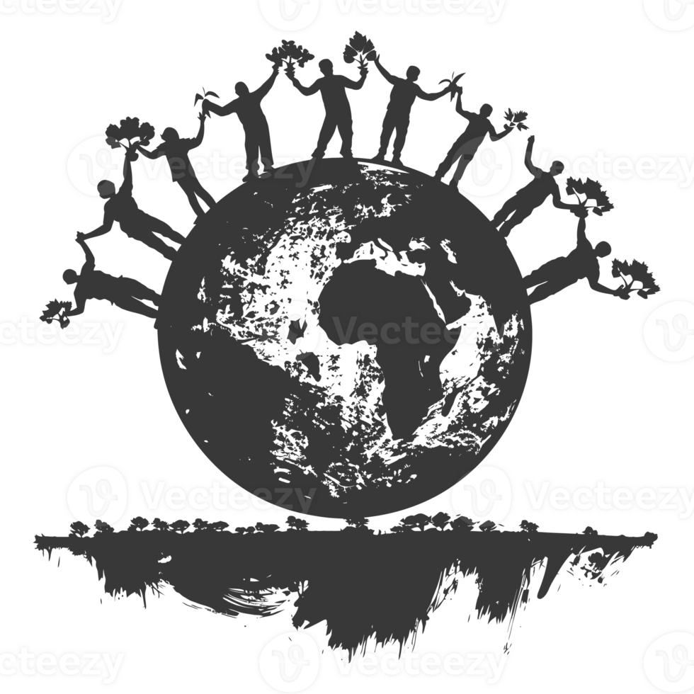 AI generated Silhouette illustration for celebrating international earth day black color only png