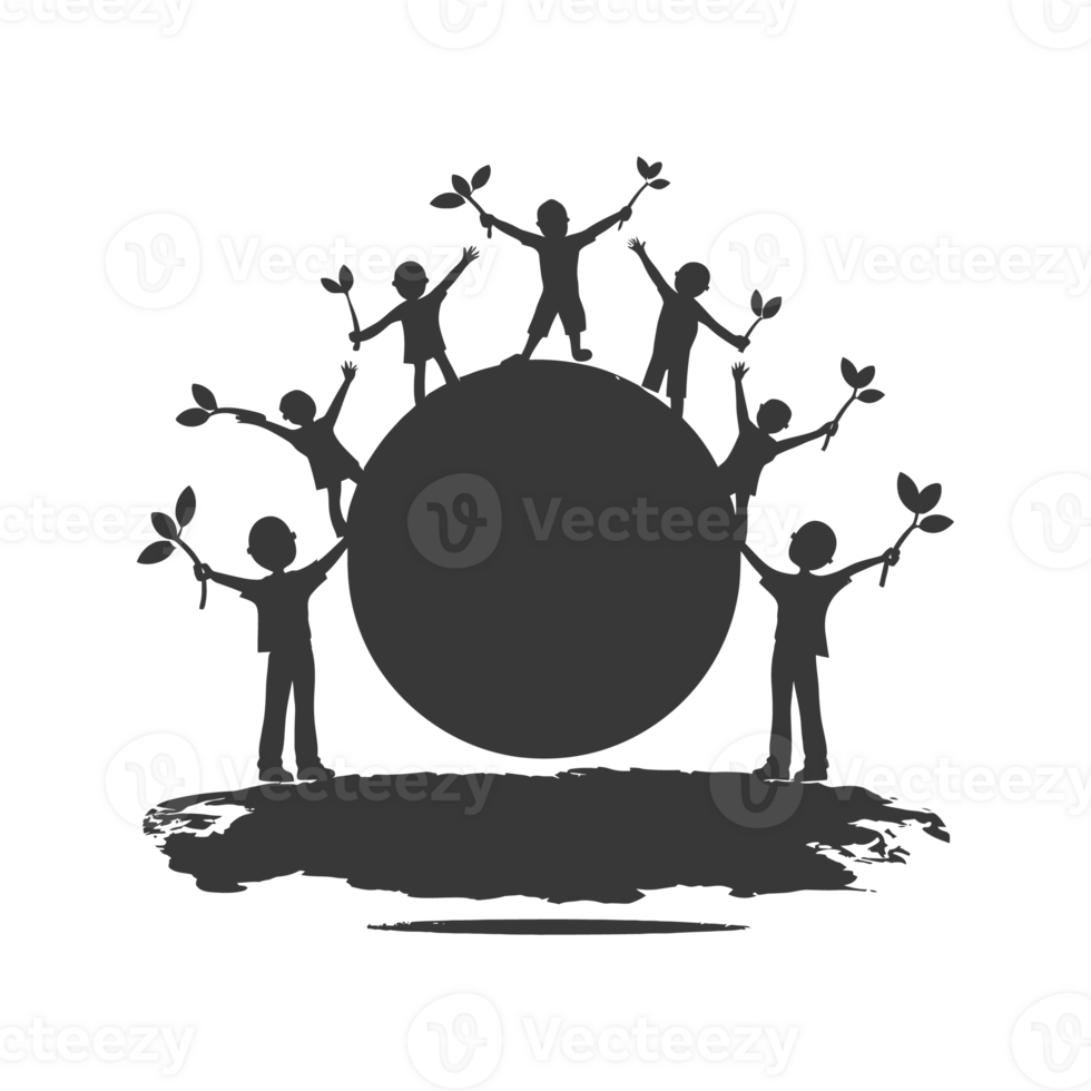 AI generated Silhouette illustration for celebrating international earth day black color only png