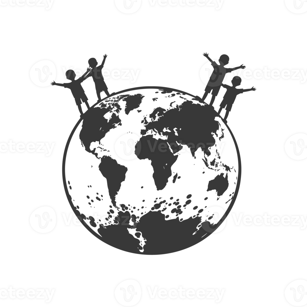 AI generated Silhouette illustration for celebrating international earth day black color only png