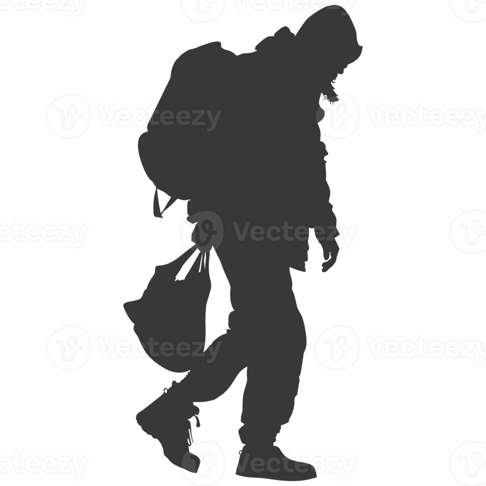 AI generated Silhouette homeless black color only full body png