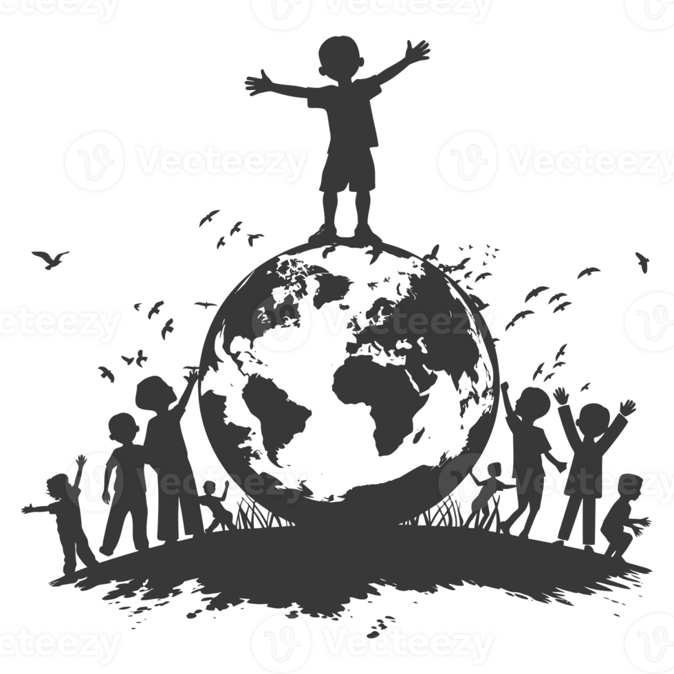 AI generated Silhouette illustration for celebrating international earth day black color only png