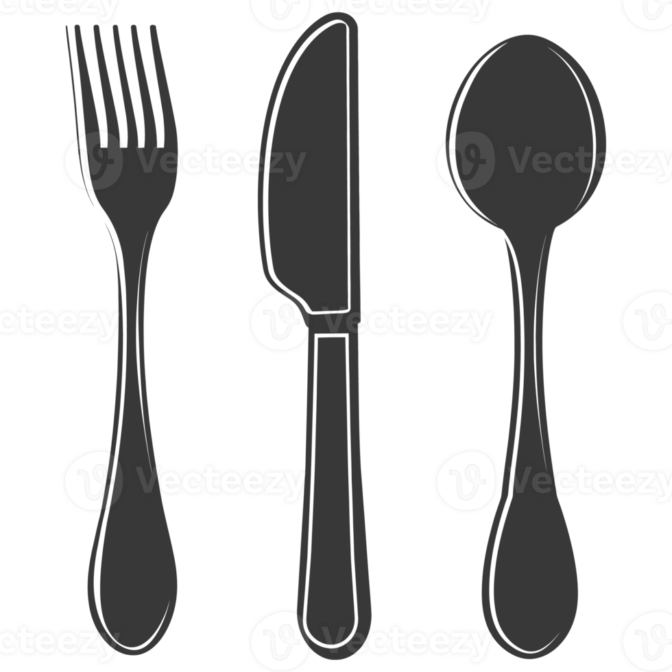 AI generated Silhouette Cutlery Collection Set black color only png