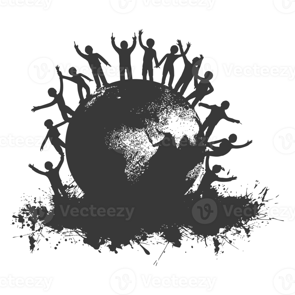 AI generated Silhouette illustration for celebrating international earth day black color only png