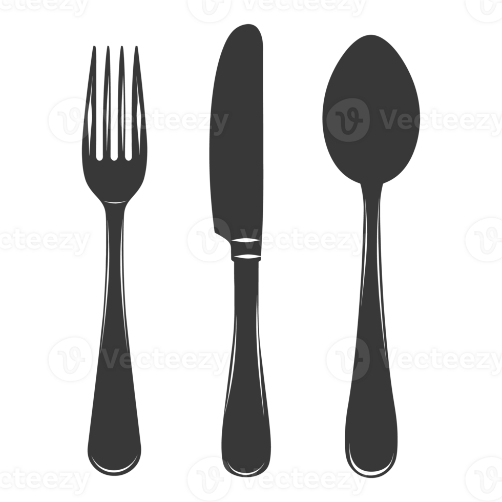 AI generated Silhouette Cutlery Collection Set black color only png