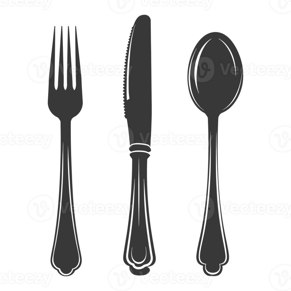 AI generated Silhouette Cutlery Collection Set black color only png
