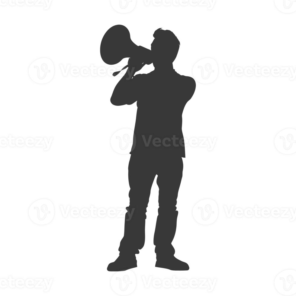 AI generated Silhouette demonstrators holding loudspeaker alone black color only png