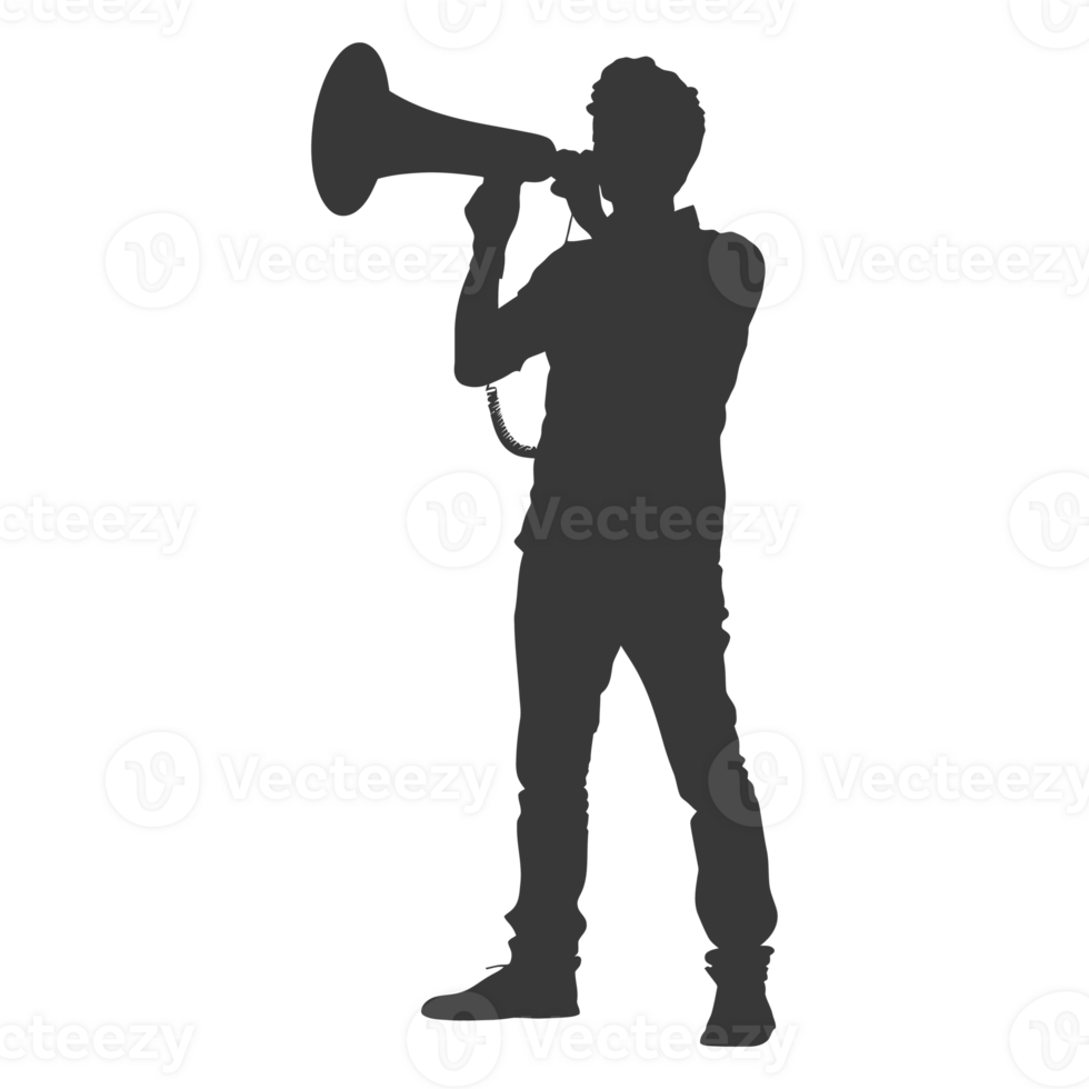 AI generated Silhouette demonstrators holding loudspeaker alone black color only png