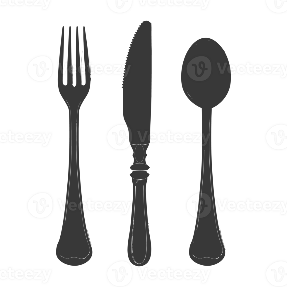 AI generated Silhouette Cutlery Collection Set black color only png