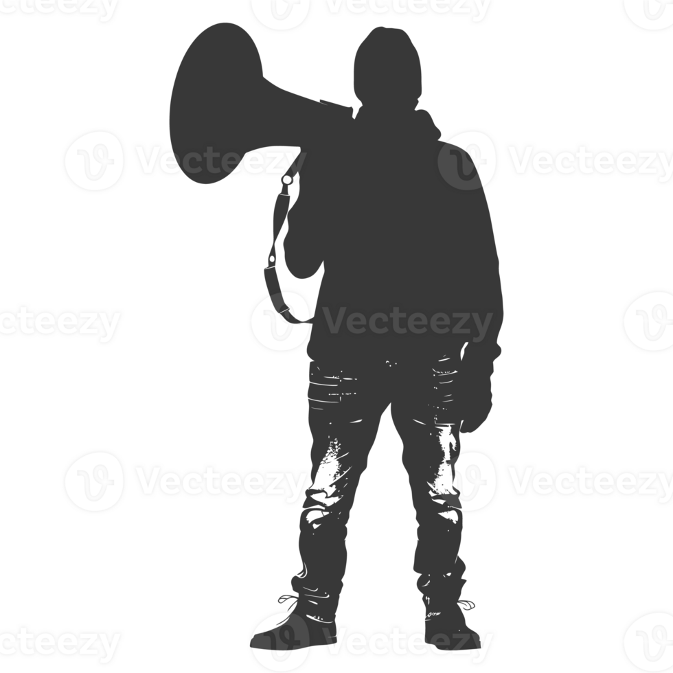 AI generated Silhouette demonstrators holding loudspeaker alone black color only png