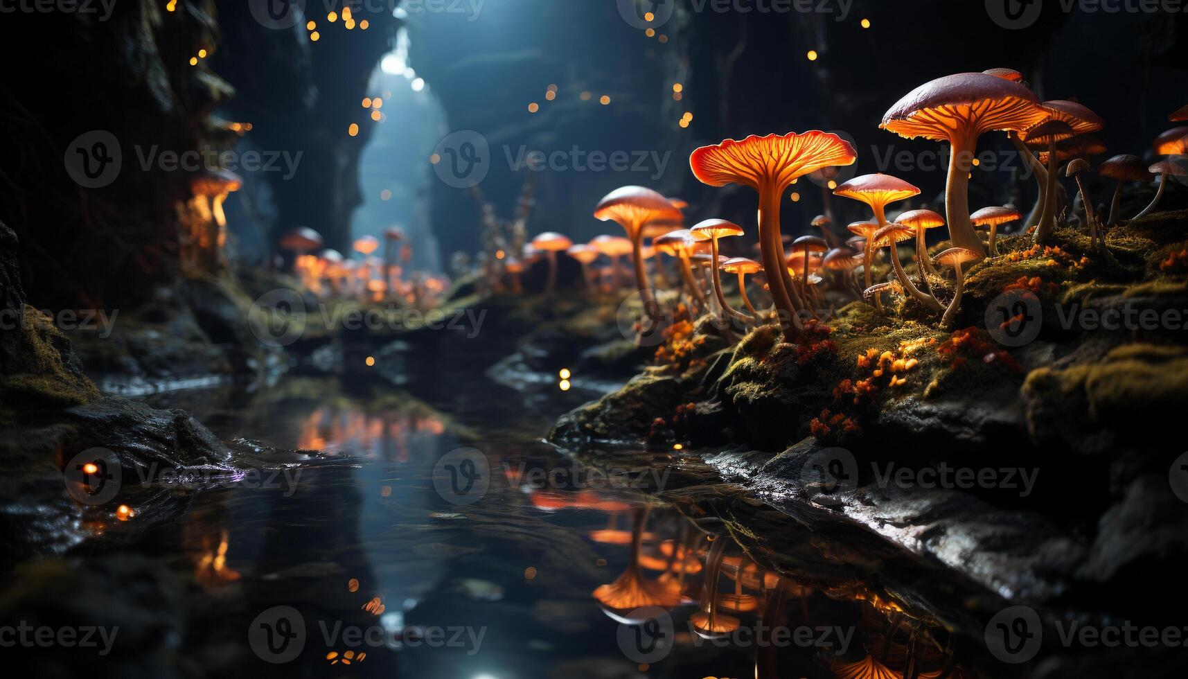 AI generated Vibrant autumn forest, colorful leaves, small animals, underwater beauty generated by AI photo