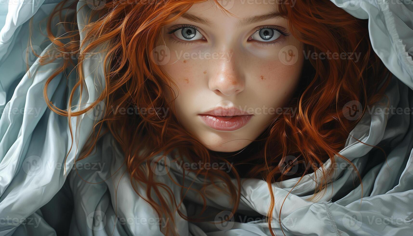 AI generated Beautiful young woman with long brown hair looking at camera generated by AI photo