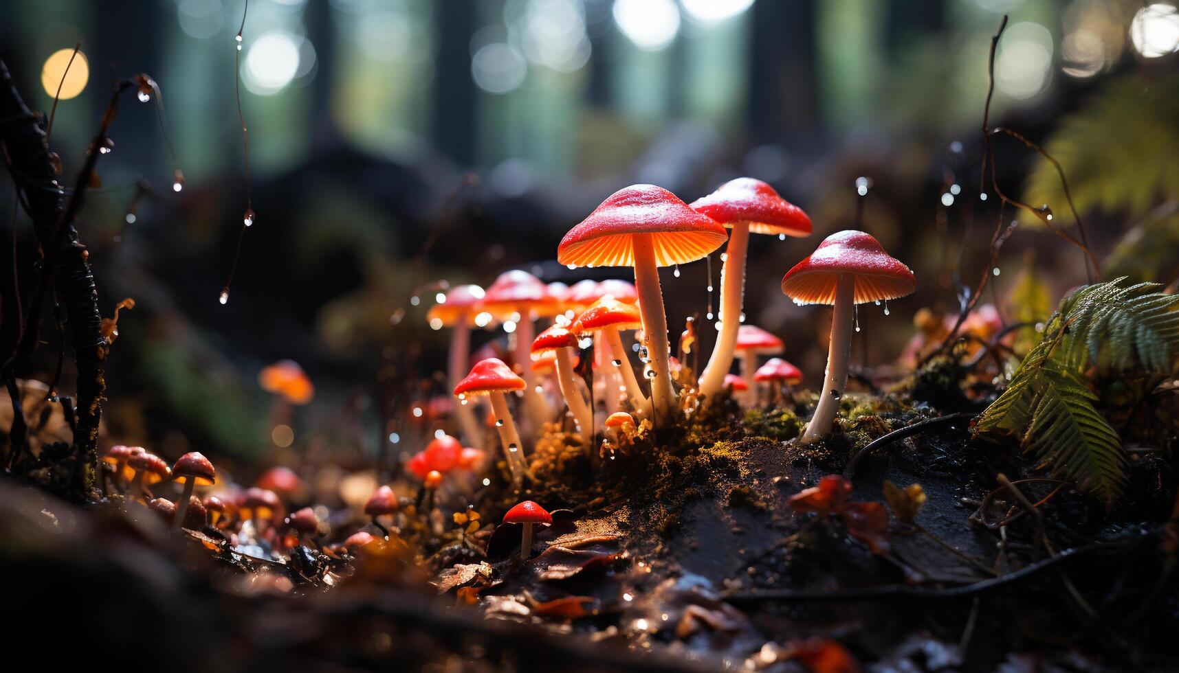 AI generated Freshness of autumn, a close up of a slimy toadstool generated by AI photo