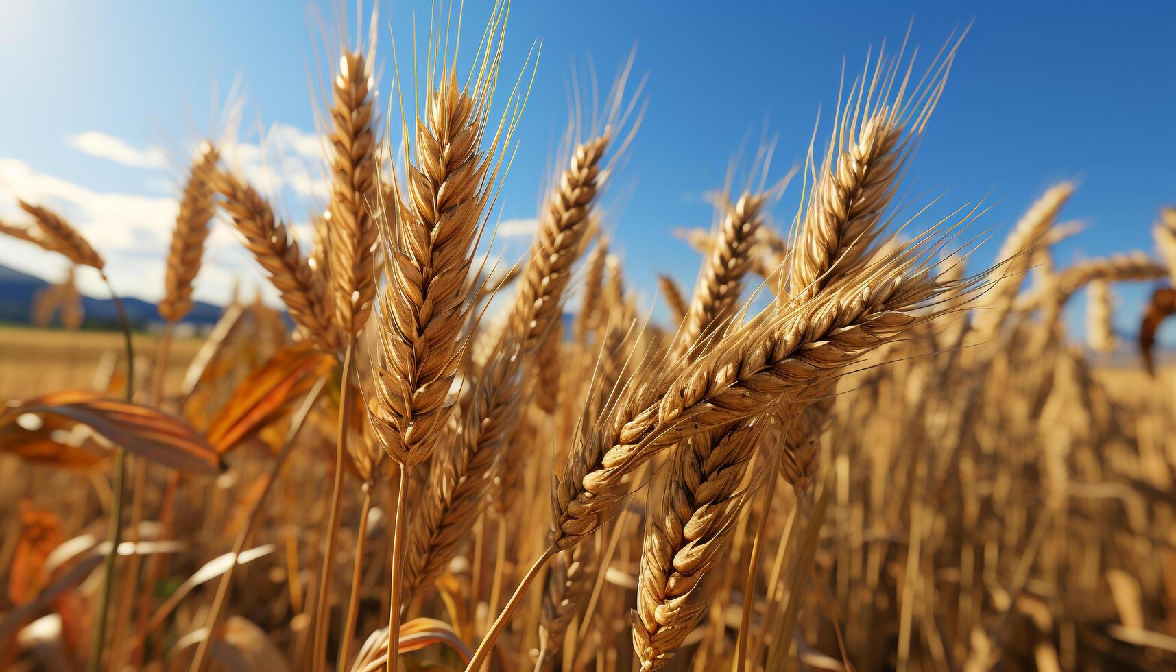 AI generated Rural scene  yellow wheat growth, ripe barley, autumn harvest generated by AI photo