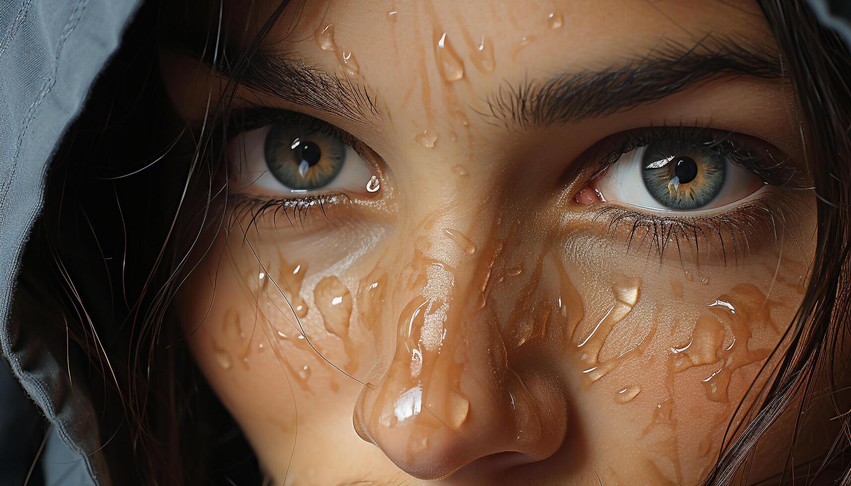 AI generated Smiling woman, wet hair, looking at camera, outdoors, happiness generated by AI photo