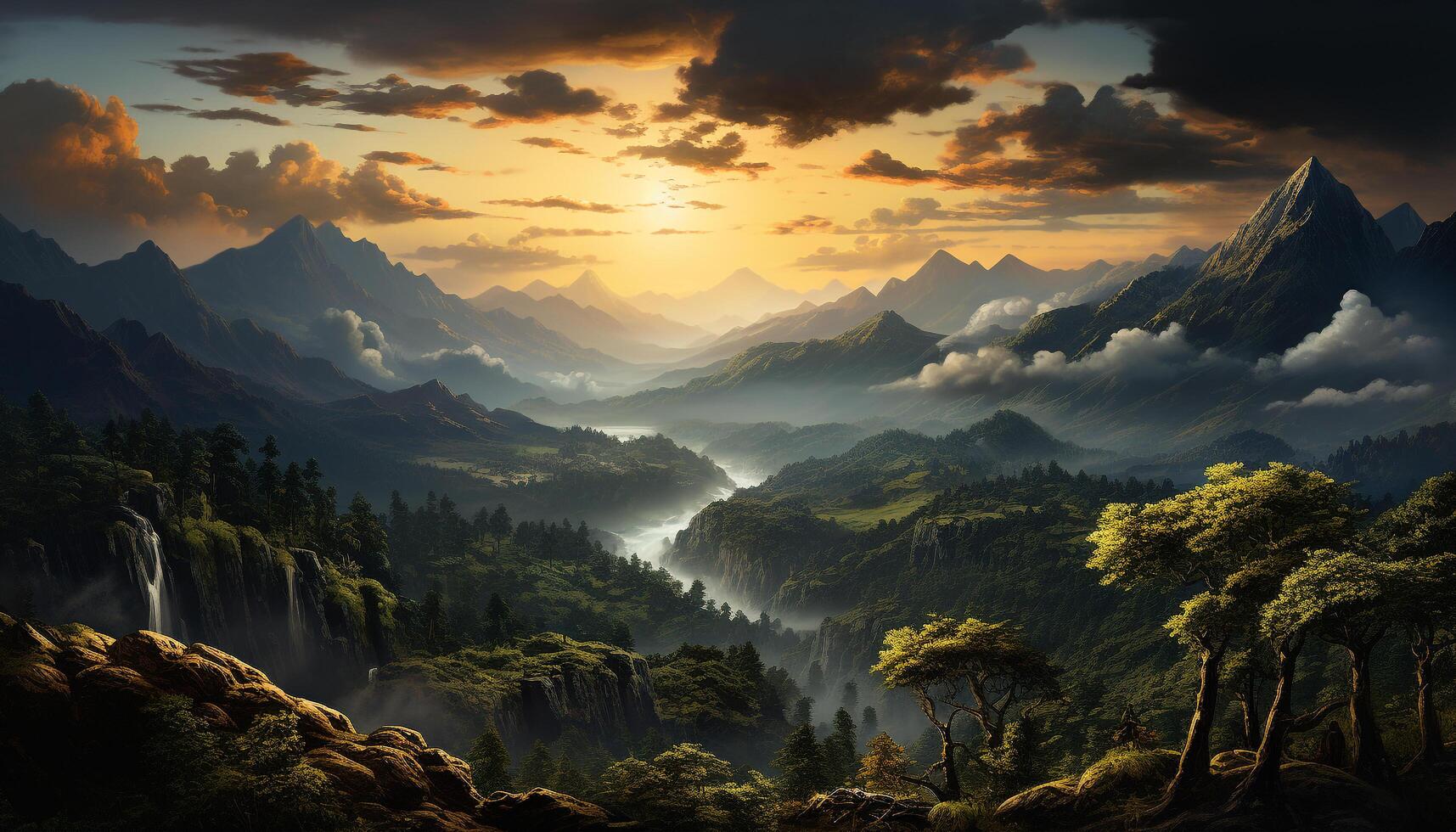 AI generated Majestic mountain range, nature beauty in tranquil sunset generated by AI photo