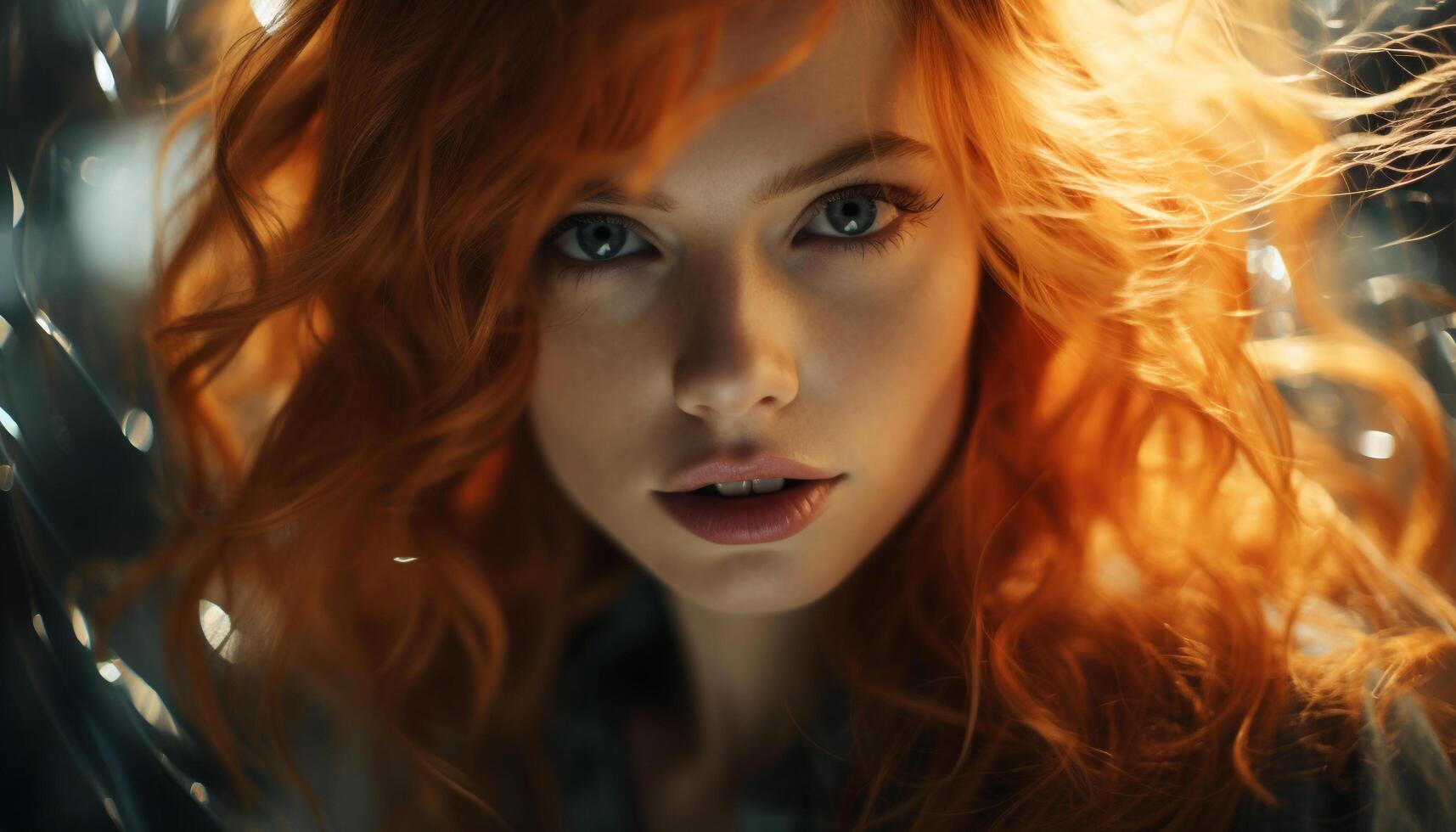 AI generated Young woman, outdoors, looking at camera, smiling, long hair generated by AI photo